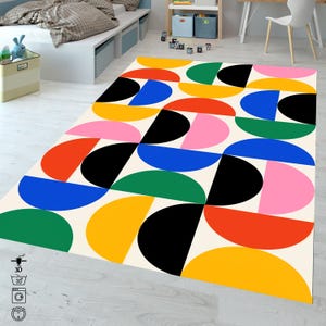 Geometric Mid Century Modern Rug: Abstract Colorful Area Rug