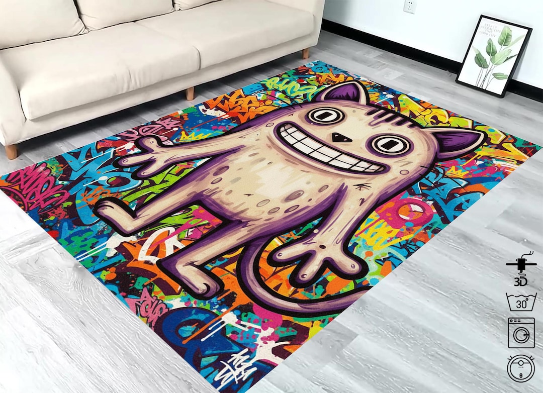 Pixel Monster Rug Graffiti Monster Rug – Colorful Cartoon Creature Area Rug, Street Art ...