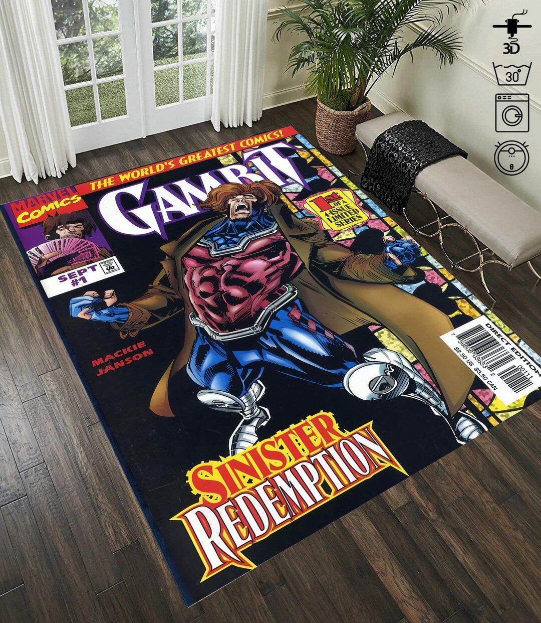 X-men Gambit Rug, Retro Comic Book Cover Carpet - Etsy