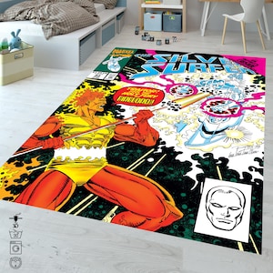 Silver Surfer Comic Book Rug: Retro Cartoon Carpet