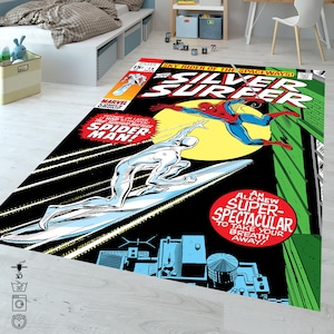 Silver Surfer Comic Book Rug: Retro Cartoon Carpet