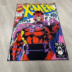 May include: A vintage X-Men comic book cover featuring Magneto, a superhero in a red and purple costume, against a blue and purple background. The cover text reads "X-Men" and "A Mutant's Story".