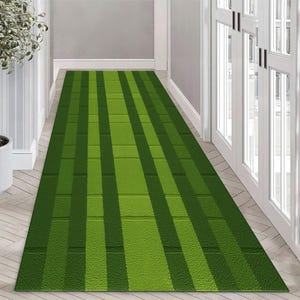 Green Geometric Kitchen Runner Rug: Hallway Entryway Long Carpet