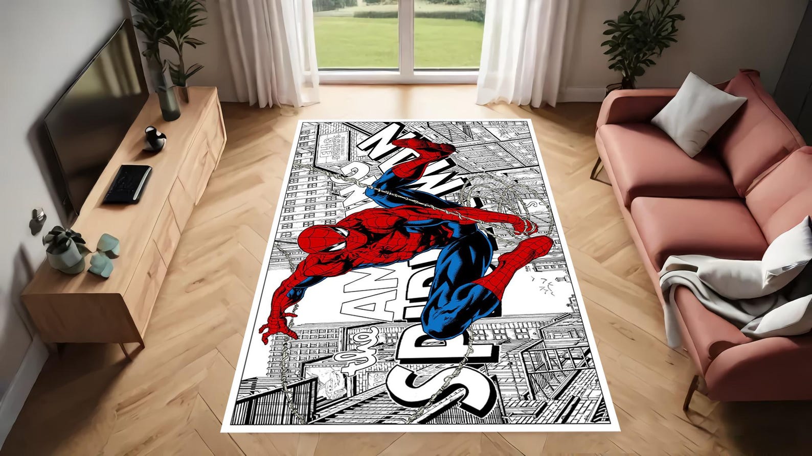 Spider-man Comic Style Kids Rug,superhero Bedroom Decor,cartoon Action ...