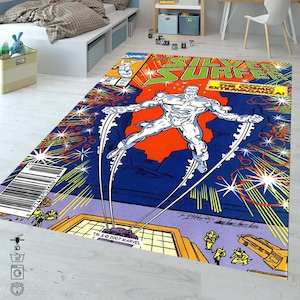 Silver Surfer Comic Book Rug: Retro Cartoon Carpet