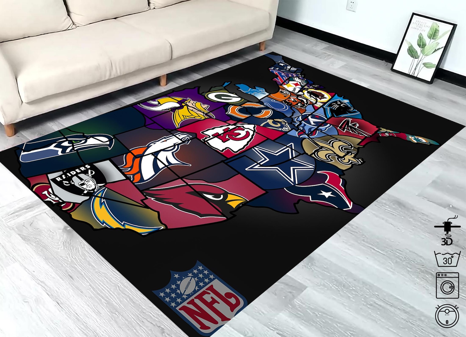 American Football Team Logos Area Rug: Sports Fan Decor - Etsy