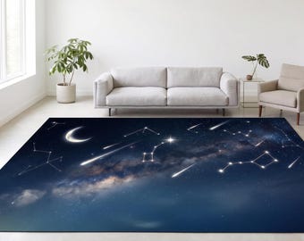 Celestial Nursery Rug, Galaxy Space Carpet, Sun Moon Stars