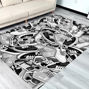Sneakers Rug: Graffiti Street Art, Fashion Shoes Room Decor