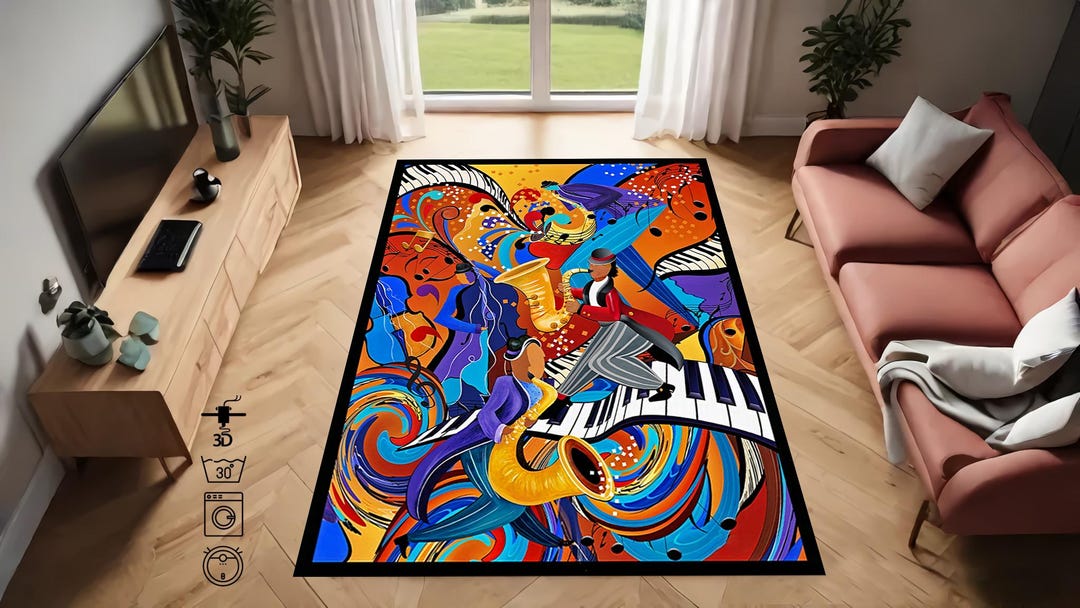 Music Rug,jazz Rug,painting Art, Jazz Art Rug,colorful Rug, Abstract ...