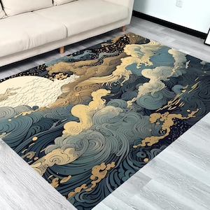 Japanese Wave Rug: Anime Art, Midnight Moon, Home Decor