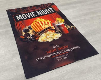 Alfombra de cine para noche de cine, alfombra de cine retro, alfombra de palomitas de maíz, alfombra de carrete de película, alfombra de regalo de Navidad, decoración de cine, alfombra de fanático del cine, regalo