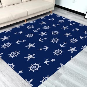 Boys Room Rug, Nautical Pattern Blue Marine Rug, Kids Room Decor, Area Rug, Rug Carpet, Kid Rug, Custom Made Rug, Rugs For Bedroom
