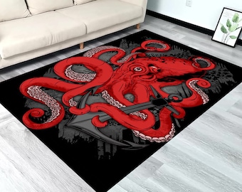 Oktopus Teppich, Teppich mit Tiermuster, Bunter Teppich, Octopus Art