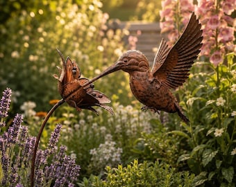 Large Hummingbird Garden Stake – Tall Metal Bird Yard Art – Outdoor Lawn and Flower Bed Decor