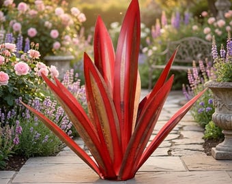 Metal Agave Garden Sculpture – Colorful Yard Art Statue – Unique Outdoor Patio Decor Accent for Flower Beds and Lawns – Weatherproof
