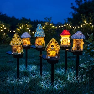 Solar Fairy House Garden Light – Waterproof Resin LED Lamp with Ground Stake for Outdoor Pathway Illumination – Whimsical Yard Accent