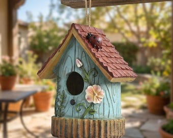 Nido d'uccello da appendere in giardino – Villa in resina sintetica resistente con design bucolico per alberi del giardino, balcone o cortile.