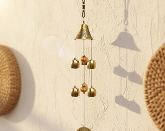 Campana de viento de aleación de cobre con forma de dragón y fénix – Campana japonesa hecha a mano con moneda de cerámica para jardín o balcón, creando un ambiente sonoro relajante.