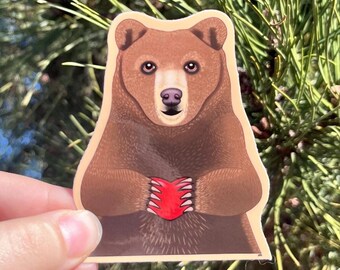 Pegatina Corazón de Oso Pardo, Calcomanía Impermeable de Vida Silvestre, Regalo para Amantes de la Naturaleza