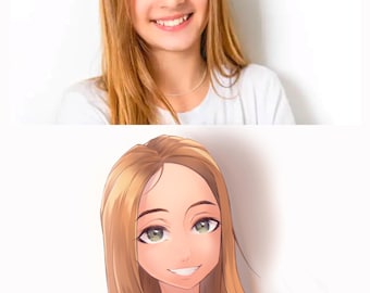 Custom Cartoon Portrait from Photo – Personalized Manga Art (Digital File)