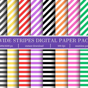 Bold Wide Stripes Digital Paper Pack - Seamless Patterns - 300 DPI - Instant Download for Crafting and Scrapbooking - Colored Lines