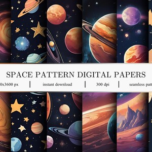 Space Pattern Digital Paper Set - Kids Room Decor - Galaxy Themed Wall Art - Space Backgrounds - Space Patterns for Baby&#39;s Room - DIY Crafts