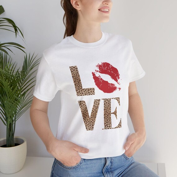 Love Leopard Print T-shirt, Kiss Lips Tee, Valentines Day Shirt