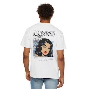 T-shirt pop art retrò, maglietta in stile americano, maglietta con cartoni animati vintage, maglietta con grafica a fumetti, streetwear estetico