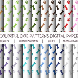 Vibrant Canine Designs | Printable Pet Patterns for Crafting & DIY Projects | High-Quality Dog Theme Digital Papers | Paw Prints and Bones