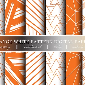 30 Orange Weiss Geometrische Digitale Papiere | Nahtloses Muster | 3600x3600 PX | Sofortdownload | Scrapbooking-Handwerk | Handgezeichnete Muster