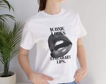 Iconic Lips T-Shirt, Aesthetic Graphic Tee, Black and White Lips Shirt, Vintage Style, Streetwear Fashion, Unisex Tee
