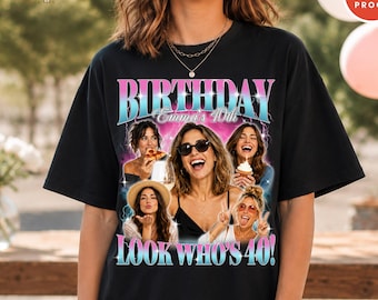 Custom 40th Birthday Bootleg Shirt, Personalized Photo Collage, Look Who’s 40 Design