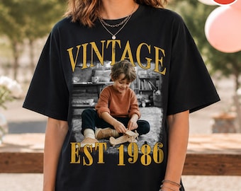 Personalized Photo 40th Birthday Shirt, Custom Vintage 1986 Picture Tee, Fortieth Birthday Gift