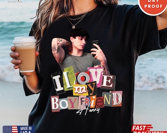 Custom Photo "I Love My Boyfriend" Comfort Colors T-Shirt: Bootleg Rap Tee