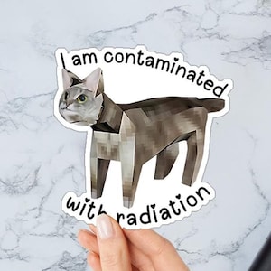 I Am Contaminated grappige kat meme sticker, ironische laag poly katachtige sticker voor waterfles, vreemd specifieke losgeslagen vervloekte sticker