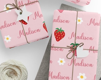 Personalized Strawberry Wrapping Paper: Pink Name Gift Wrap