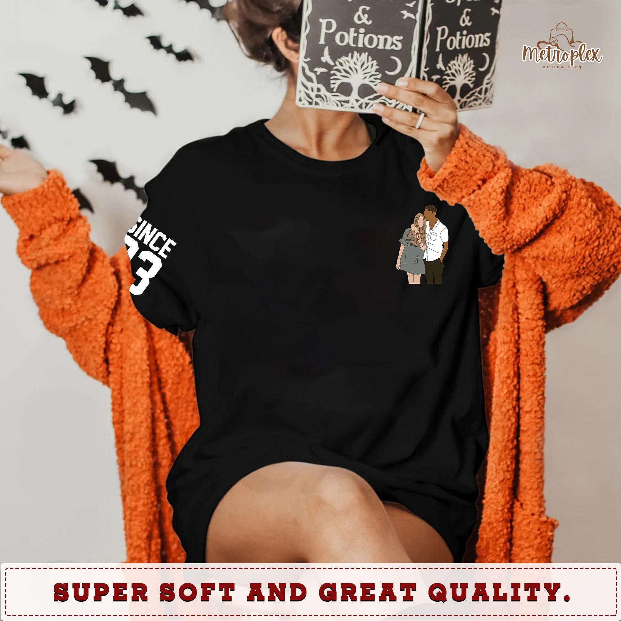 Halloween Personalized Girlfriend Shirt, Custom Couple Portrait Tee, Minimal Photo Drawing, Spooky Christmas Gift