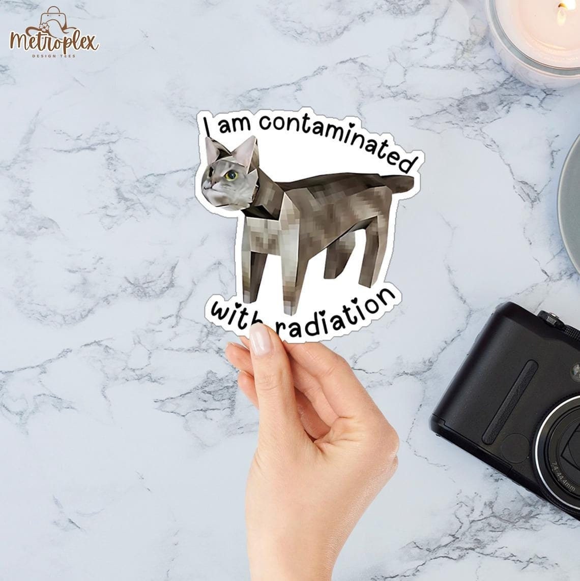 I Am Contaminated Funny Cat Meme Sticker, Ironic Low Poly Feline Sticker for Water Bottle, Oddly Specific Unhinged Cursed Decal