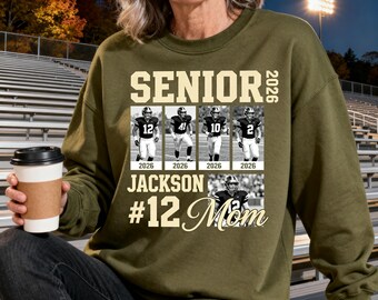 Senior Football Mom Sweatshirt, Custom Player Photo Collage Crewneck, Senior Night Gift with Name and Number