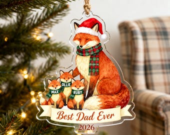 Dad Fox Ornament, Personalized Papa Fox With Cubs Christmas Ornament, Custom Names Acrylic Gift for Dad 2026
