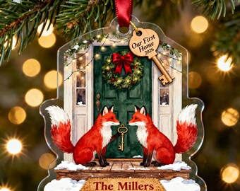 First Home Fox Ornament, Personalized New Home Christmas Ornament, Fox Couple Door Acrylic Keepsake 2026