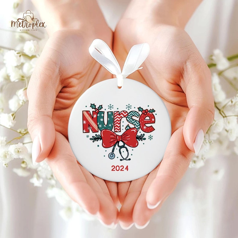 Nurse Coquette Christmas Ornament, Christmas Nurse Coquette Bow