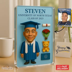 Personalized 3D Graduation Action Figure Plaque, Graduation Acrylic Plaque, Custom Photo Graduation Action Figure Acrylic Block