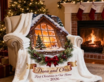 First Home Christmas Blanket, Personalized Fleece Throw with Names and 2026, New House Christmas Gift for Couple