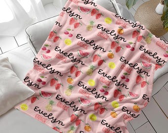 Personalized Watercolor Fruits Blanket: Baby Girl Nursery Decor