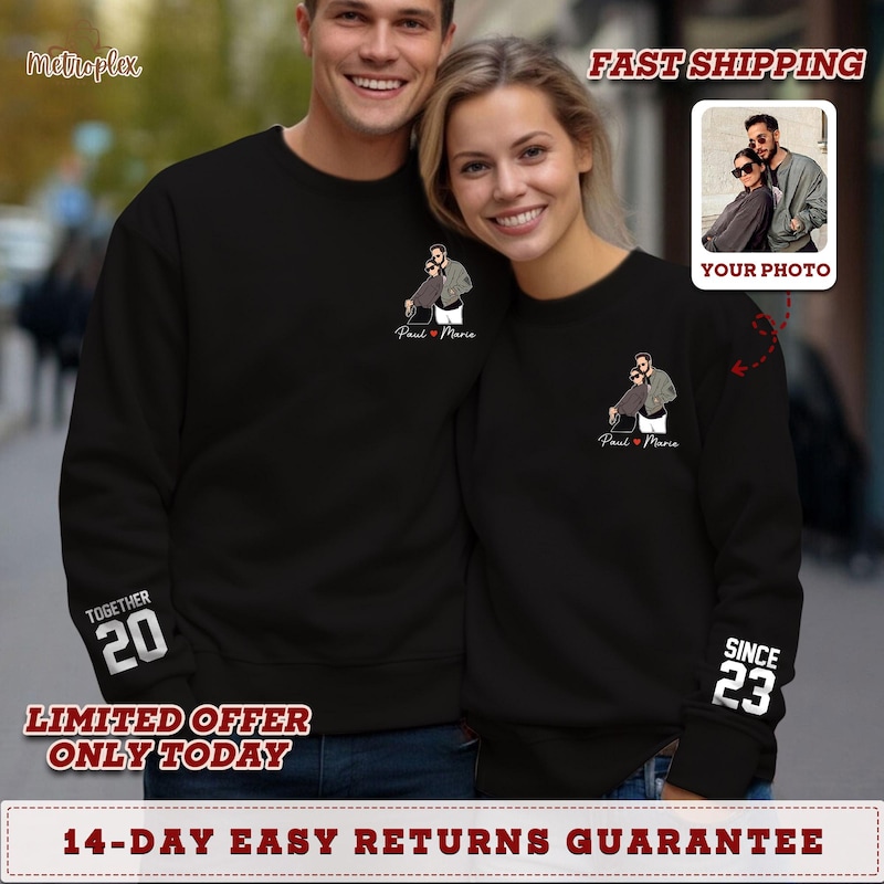 Halloween Personalized Girlfriend Shirt, Custom Couple Portrait Tee, Minimal Photo Drawing, Spooky Christmas Gift