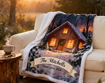 First Home Blanket, Personalized Window Scene Fleece Throw with Last Name and Year, Housewarming Gift for New Homeowners