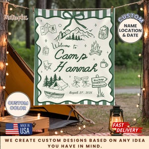 Summer Camp Bachelorette Tapestry, Love On The Lake Bachelorette Backdrop Decor, Personalized Camping Bach Banner