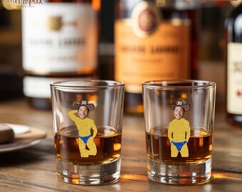 Custom Cowboy Photo Shot Glass: Western Birthday Party Favor