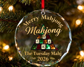 Mahjong Stained Glass Christmas Ornament, Personalized Mahjong Club Glass Ornament 2026, Gift for Mahjong Lover
